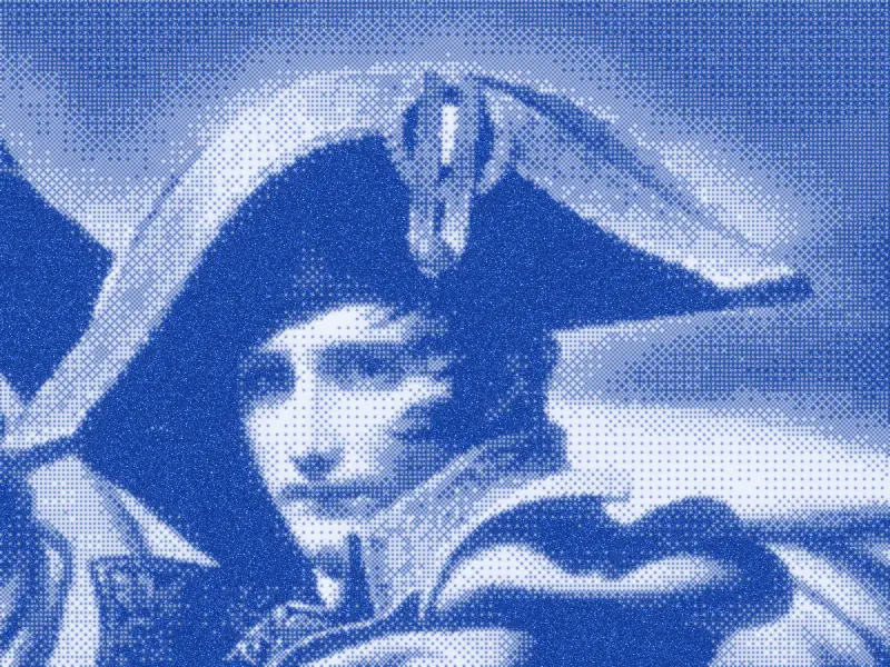 Close crop of the rider’s face under a bicorne hat.
